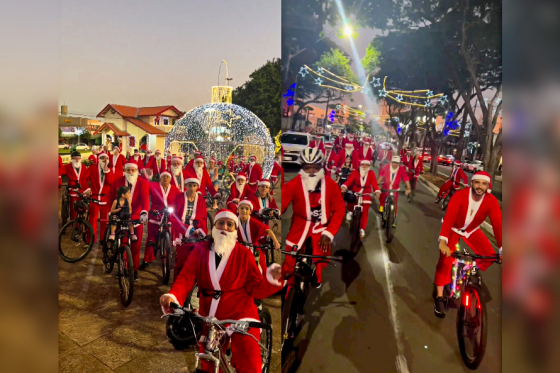 Papais e Mamães-Noéis de bike abrem ciclo de desfiles do Natal de Luz